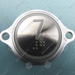 Кнопка вызова/приказа, KONE, AVDBUT, 7 этаж, круглая, серебристая поверхность, белая подсветка, нержавеющая сталь, с крепёжными отверстиями и шрифтом Брайля