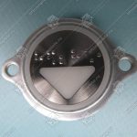 Кнопка вызова/приказа, KONE, AVDBUT, символ ВНИЗ, круглая, серебристая поверхность, белая подсветка, нержавеющая сталь, с крепёжными отверстиями и шрифтом Брайля