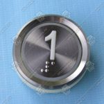 Кнопка вызова/приказа 1 этаж, DOPPLER, металлическая круглая с кодом Брайля, пластиковая цифра, синяя подсветка