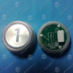 Кнопка вызова/приказа, KONE, круглая, серебристая поверхность, AVDBUT, этаж 1, красная подсветка